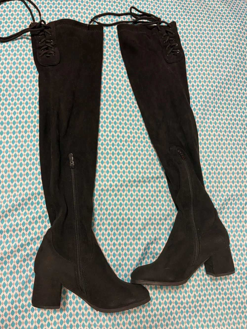 Women's Black Over-the-Knee Block Heel Boots